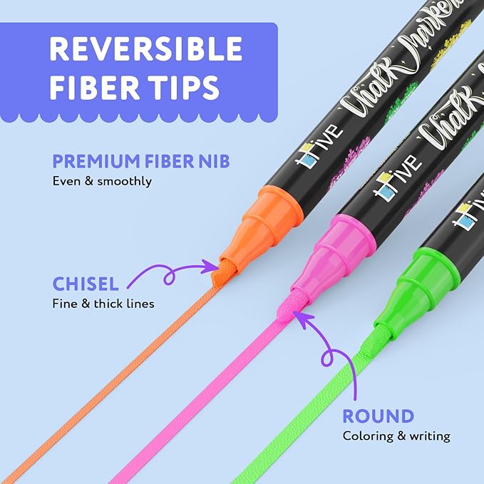 TFIVE Purple Liquid Chalk Markers - 2 Pack Bright Colors Erasable Chalk Marker Pens, Reversible Tip, Non-Toxic, for Chalkboards, Signs, Glass, Easy to use Chalk markers TF800