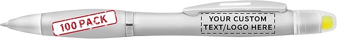 DISCOUNT PROMOS 100 Marathon Gel Highlighter Pens Pack - Customizable Text, Logo - Twist Mechanism, Ballpoint - Silver