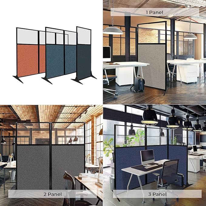 Versare Workstation Partition | Portable Wall Divider | Modern Office Cubicle | Free Standing Privacy Screen | Flexible Work Space | 66" x 70" W/Window, Slate Fabric Panels