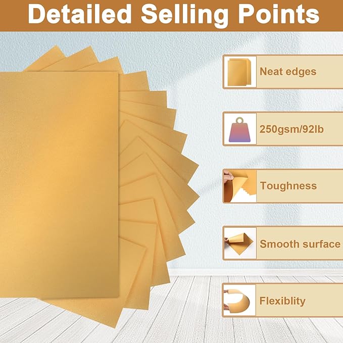 120 Sheets Gold Shimmer Cardstock 8.5 x 11 Metallic Paper, 250gsm/92lb Thick Paper Card Stock for Birthday Decorations, DIY Cards Making, Greeting Cards, Wedding Invitations, School Crafting