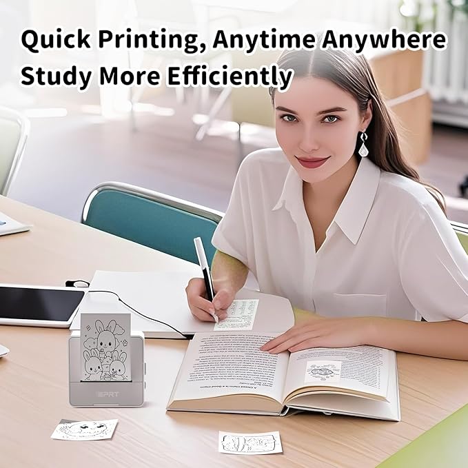 iDPRT Sticker Printer - Mini Portable Printer Bluetooth Thermal Label Printer with 1 Roll Sticker Paper, Inkless Sticker Maker Machine Pocket Instant Print for Study Notes, Pictures, DIY, Label