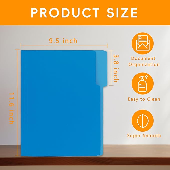 100 Packs Blue File Folder,1/3-Cut Tabs,File Folders Letter Size,8.5x11 Inch File Folders for Office,School and Home,Organizer Documents