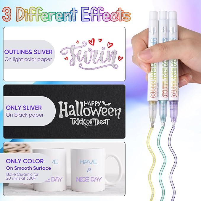 Double Line Outline Markers,2Pack X12 Colors Glitter Markers，Metallic Sparkle Pen for Drawing，Tween Teen Girl Gifts Trendy Stuff 4-16 Year Old,Art Supplies for Kids 9-12