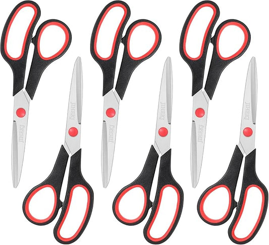 Scissors Bulk black 6-Pack, All Purpose Stainless Steel Sharp Scissors for Office Home General Use Craft Supplies, High/Middle School Classroom Class Older Kids Set, Right/Left