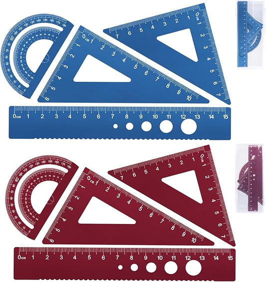 Honagu Aluminum Alloy Triangular Ruler Set, 8 Pieces/2 Sets, Modern Design, 12 Inches