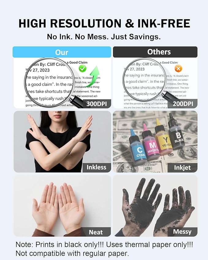 iDPRT Inkless Portable Printer for Travel, 300DPI Wireless Thermal Printer Support 8.5 x 11 Inch US Letter, A4, Small Bluetooth Printers Compatible with iOS, Android Laptop for Office Car Home, Grey