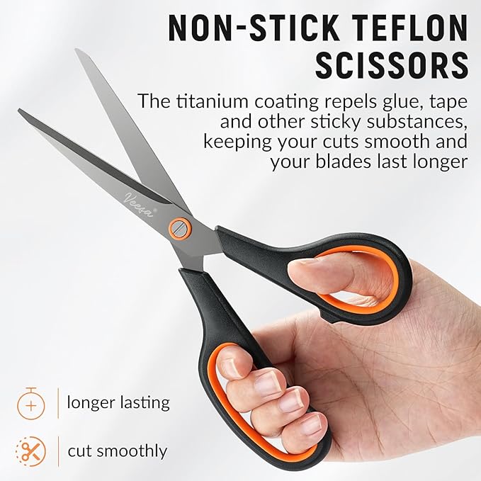 Scissors, 3-Pack Titanium Coated Non Stick Scissors (8.5’’, 7.5’’, 5.5’’) - Premium All-Purpose Cutting Tools for Craft, Office & Home Use
