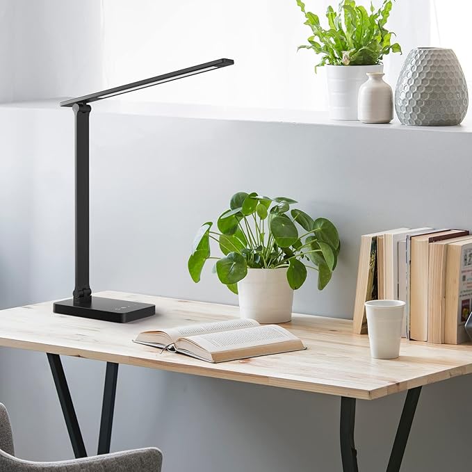 Lepro LED Desk Lamp for Home Office, 9.5W 750LM Metal Touch Control Desk Light, 5 Color Modes 5 Brightness Level, Eye Caring Task Lamp For Reading, Sewing, Crafts, School Supplies, Puzzle Light, Black