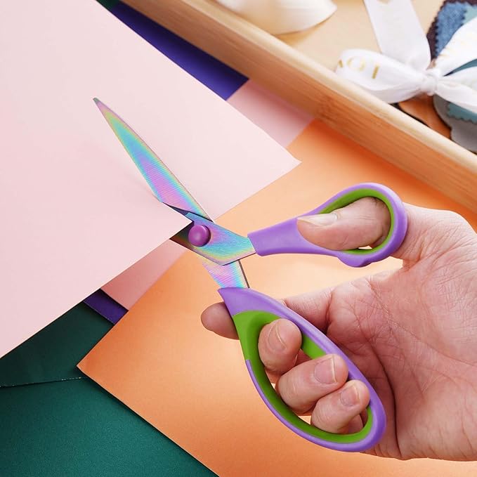 Scissors All Purpose, Sharp Titanium Blades Shears, Rubber Soft Grip Handle, Multipurpose scissors 3 pack, Great for Office, Fabric, Craft, Sewing, Arts, School and Home Supplies, Green