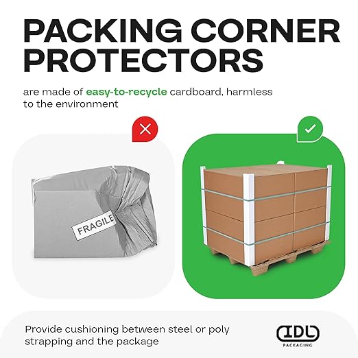 IDL Packaging - CEP-9-M Cardboard Edge Protector 2" x 2" x 9", Pack of 50 – White Kraft Cardboard Corner Protectors for Shipping – V-Board Reinforced Pallet Edge Protector