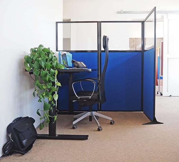 Versare Workstation Partition | Portable Wall Divider | Modern Office Cubicle | Free Standing Privacy Screen | Flexible Work Space | 99" x 70" W/Window, Papaya Fabric Panels