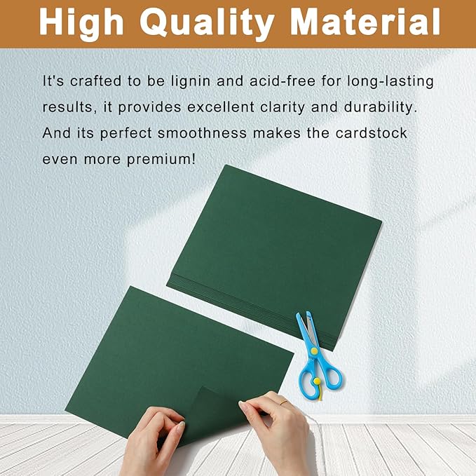 100 Sheets Dark Green Cardstock 8.5 x 11 Crafting Paper, 200gsm/75lb Heavyweight Paper Christmas Green Card Stock for DIY Cards Making, Greeting Cards, Invitations, Party Decorations, Menus