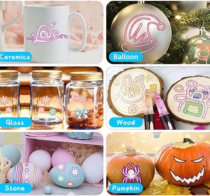 Double Line Outline Markers, 36 Colors Super Squiggles Shimmer Outline Marker Pen Set, Self Outline Metallic Markers Glitter Writing Drawing Pens for Birthday Greeting Card, Doodling, DIY Art Crafts