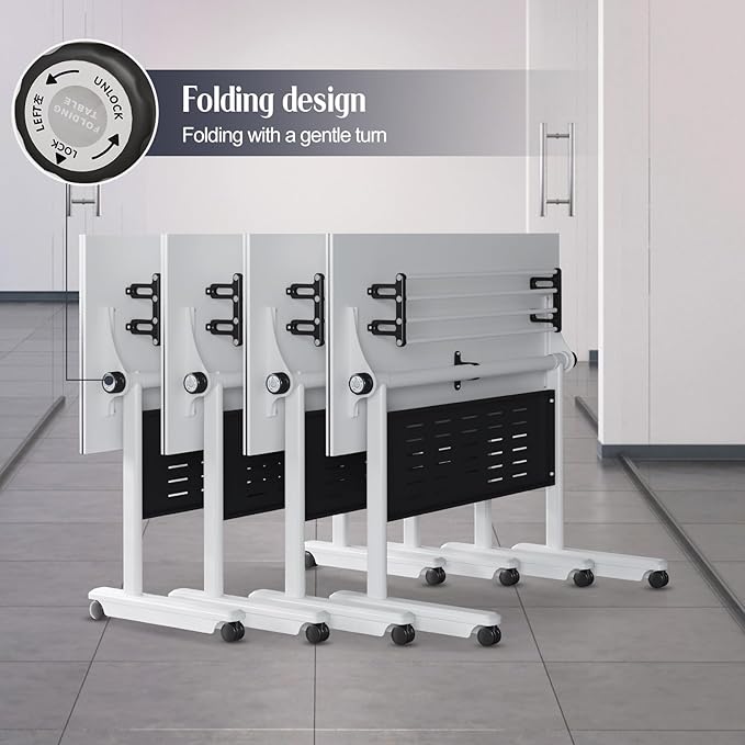10Pack Conference Room Table, Folding Conference Table for Office Classroom, Mobile Training Tables with Casters Silent Wheels, Large Rectangular Convertible Modular Seminar Tables (L47.2in)
