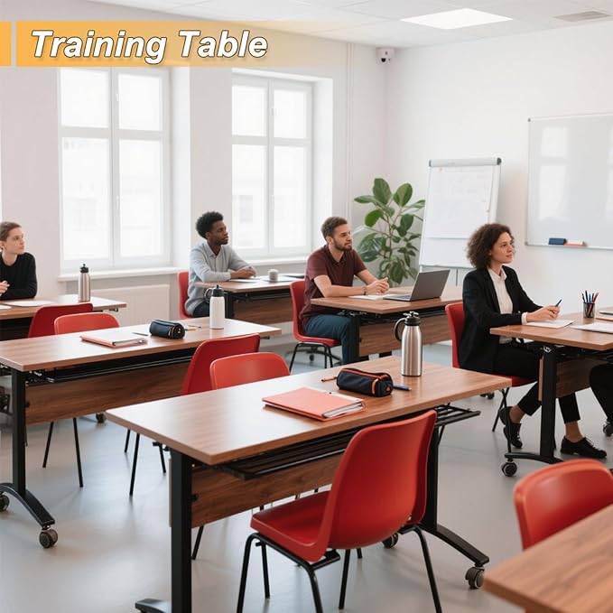 Conference Room Table with Silent Wheels, Mobile Folding Conference Table for 16 Person,Flip Top Office Training Tables with Walnuts Wood Tabletop, for School,Business Meeting Rooms (2 Pack 55in)
