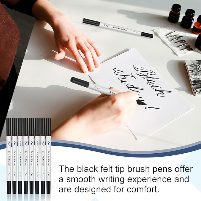 150 Pcs Black Drawing Pens Bulk Dual Brush Fineliners Pens Felt Tip Markers for Art Drawing Sketching