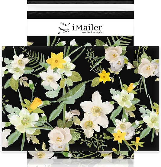 100 Count - 14.5 x 19 inch Poly Mailer Mailing Shipping Black Flower Envelope Package Bags-Self Seal…