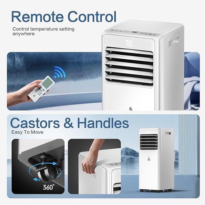 10,000 BTU Portable Air Conditioners for Rooms Up to 450 Sq.Ft,4-in-1 Cooling & Dehumidifier Air Conditioning Unit with Remote,Smart AC Unit with Installation Kit for Home/Office