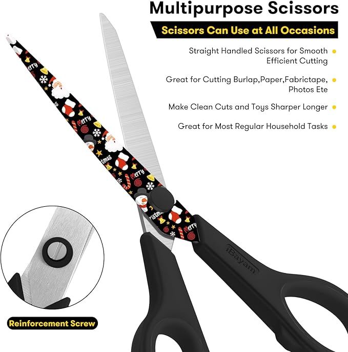 iBayam All Purpose Scissors for Construction Scrapbook Kraft Craft Paper, Gifts Wrapping Packing Paper Cutter Tool, 3 Pack Ultra Sharp 8" Thick Blade Comfort-Grip Scissors for Moving Package Supplies