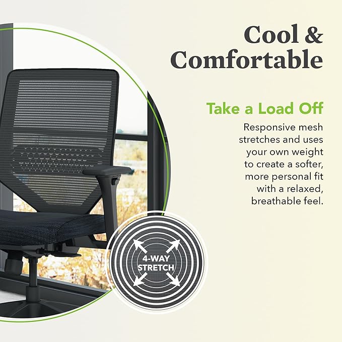 HON Solve Mesh Back Office Chair with Adjustable Arms, Adjustable Height, Tilt Tension, Lumbar Support, Swivels, on Rolling Wheels, Midnight