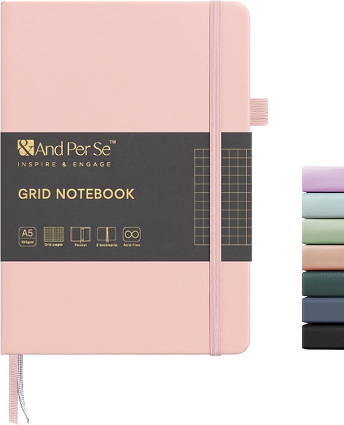 &And Per Se Graph Journal Notebook, 160 Pages, 5.7 x 8 inches College Ruled Thick Paper Notebook Journals for Writing, Grid Hardcover Notebook(1 Pack, Pink)