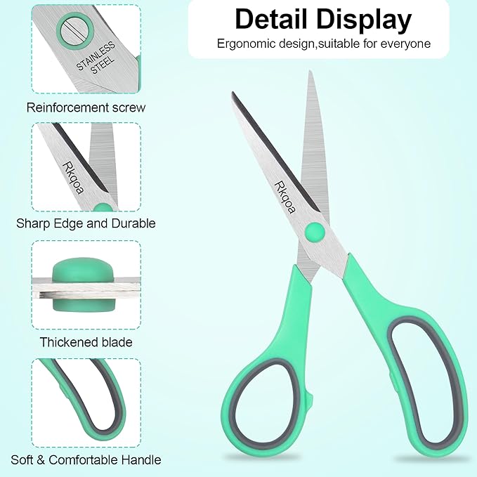 Scissors, Rkqoa 8" All Purpose Office Scissor 6 Pack - Comfort-Grip Sharp Shears for Office School House Sewing Fabric Crafts Arts Desk Classroom Supplies, Teacher/Class Scissors