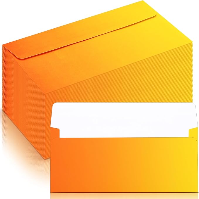 100 Pcs #10 Business Envelopes Colorful Self Adhesive Standard Envelopes Gradient for Office Check Invoices Letters Letterhead Invitations Announcements 4-1/8 x 9-1/2''(Gradient Orange)
