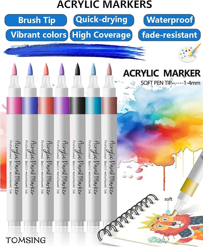 60 Brush Markers Pens,Water-based Ink and Quick-Drying,Painting Supplies Perfect for Plastic Sheets Fabric Bags Ceramics Stone Pottery Wood and Handmade Crafts（60 Colors）