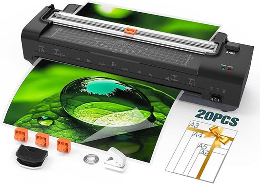 13 Inch Laminator Machine with Auto Paper Feed, Never Jam A3 Thermal & Cold Lamination, 20 Laminating Sheets, 10-in-1 Laminator with Cutter, Trimmer & Corner Rounder for Office School Home Use Black