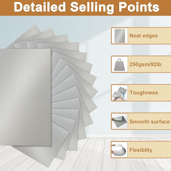 120 Sheets Shimmer Silver Cardstock 8.5 x 11 Craft Paper, 250gsm/92lb Heavyweight Certificate Paper Card Stock for DIY Card Making, Wedding Invitations, Thank You Cards, Business Cards