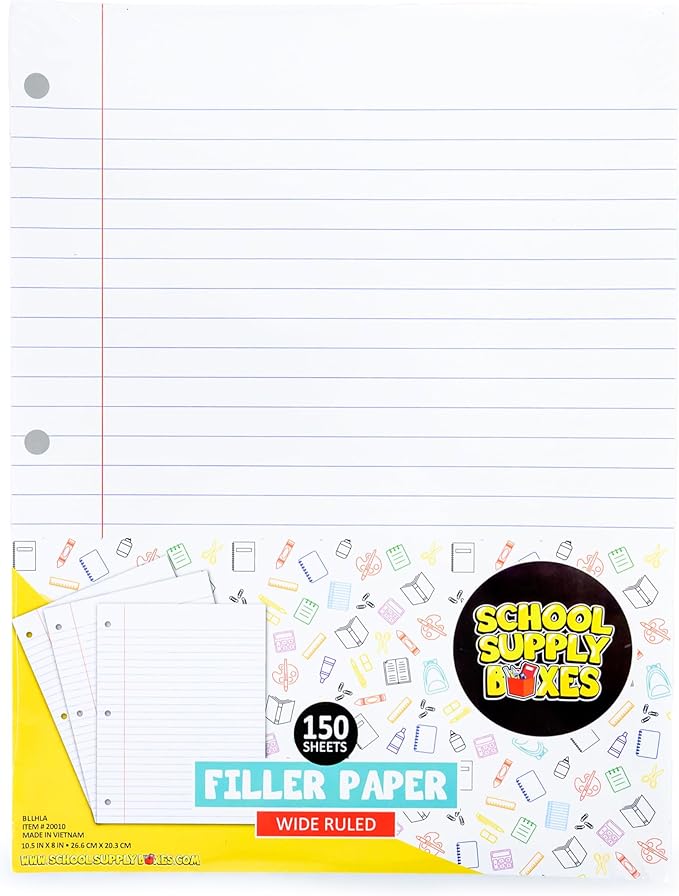 School Supply Boxes | Wide-Ruled Loose Leaf Paper | 12 Pack | 150 Sheets Per Pack, 3-Ring Binder Compatible