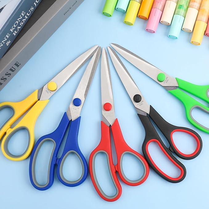 8" Multipurpose Scissor Bulk 48 Pack, Comfort Grip Handles Ultra Sharp Blade Shears Stainless Steel Scissors for Office Home, All Purpose Scissors