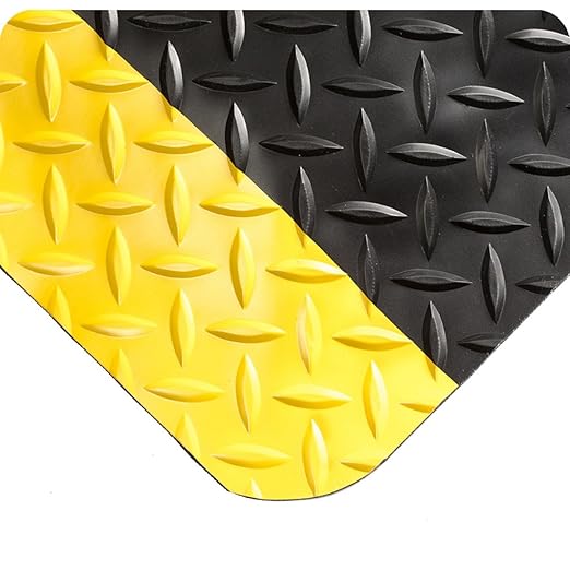 Wearwell 414.1516x2x53BYL Diamond-Plate SpongeCote UltraSoft Mat, 53' Length x 2' Width x 15/16" Thick, Black with Yellow