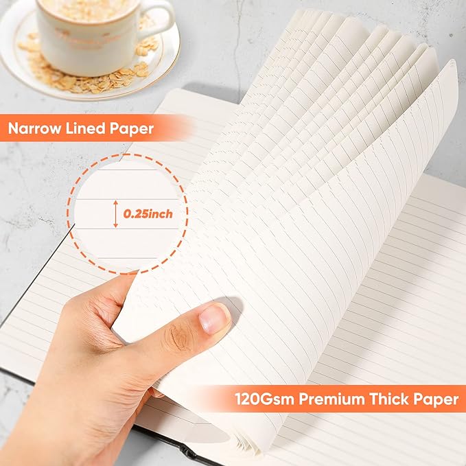 Huhuhero Lined Journal Notebook, 20 Pack Hardcover College Ruled Notebooks for Work School Note Taking, 120 Gsm Thick Paper Journals for Writing, Office School Supplies, 5"×8.25", Black