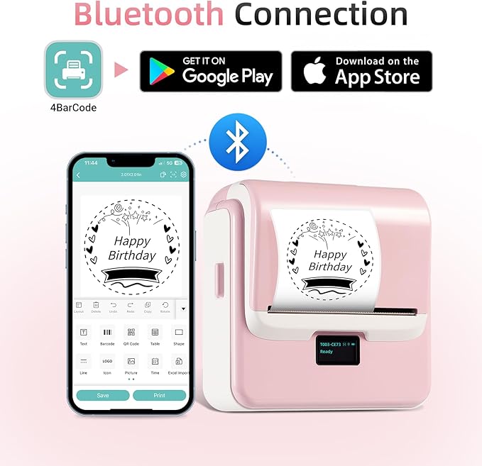 ORGSTA Label Maker Machine with Tape, T003 Thermal Label Maker, 3.15 Inch Bluetooth Label Printer Compatible with Phone & PC, Sticker Printer Barcode Thermal Maker for Small Business, Home, School