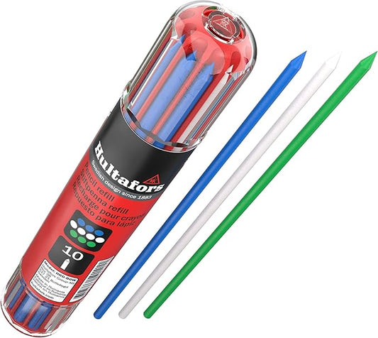 Hultafors Tools 650140U Dry Marker Refills HRD, Heavy Duty, Multi-Purpose, Blue, Green & White, 10 Leads