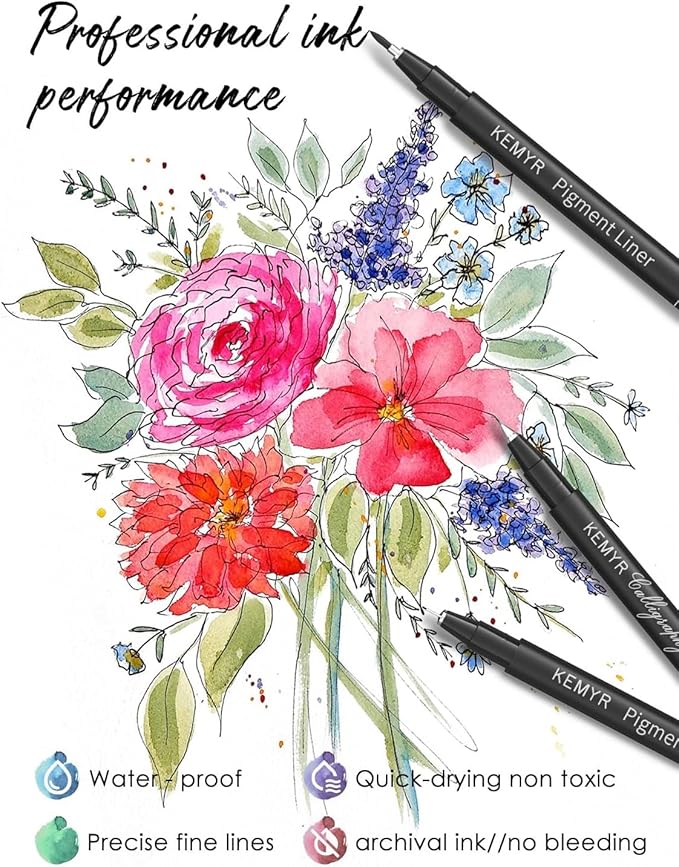 4 Micro Fine liner Drawing Art Pens Calligraphy Pens: 0.6mm Size Black Art supplies Waterproof Archival Black Ink Markers For Artists,Use for Professional Watercolor,Sketching