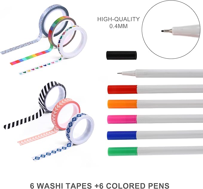 &And Per Se Dotted Journal Notebook Set, A5 Hardcover Dotted Journal (Light Apricot), 6 Fineliner Pens, 8 Sticker, 5 Stencil Sheets & 6 Washi Tapes, Journaling Supplies for Planner Schedule