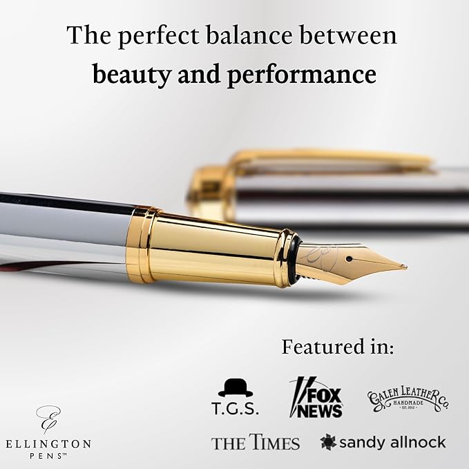 Luxury Fountain Pen Set- Fountain Pens for Writing - Smooth Extra Fine Nib - Includes Refillable Ink Converter, 3 Ink Cartridges [Black & Blue], Gift Box - Elegant Calligraphy
