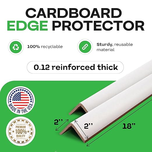 IDL Packaging Cardboard Edge Protector 2" X 2" X 18", Pack of 50 - V-Board Reinforced Cardboard Corners for Shipping - White Kraft Cardboard Corners for Packing - Moving Corner Protectors