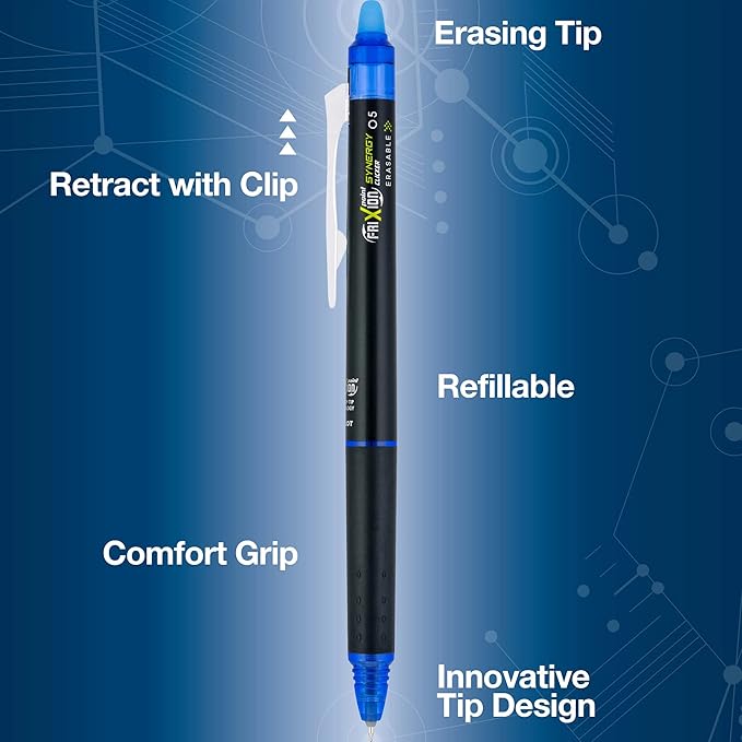 PILOT FriXion Synergy Clicker Erasable Gel Ink Pens, Extra Fine Point, Blue Ink, 8-pack (17849)