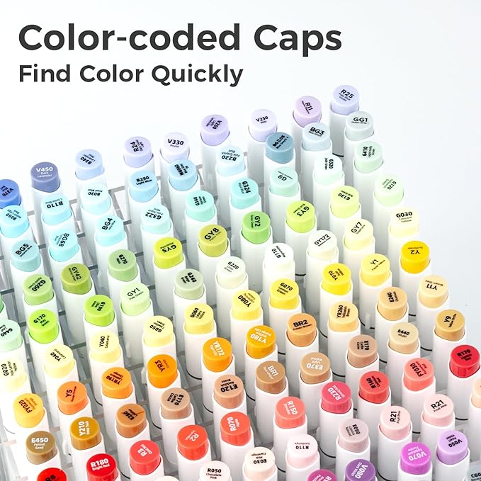 Ohuhu Alcohol Markers Brush Tip -Double Tipped Art Marker Set for Artist Adults Coloring Illustration -120 Colors -Brush &Fine -Honolulu B-Refillable