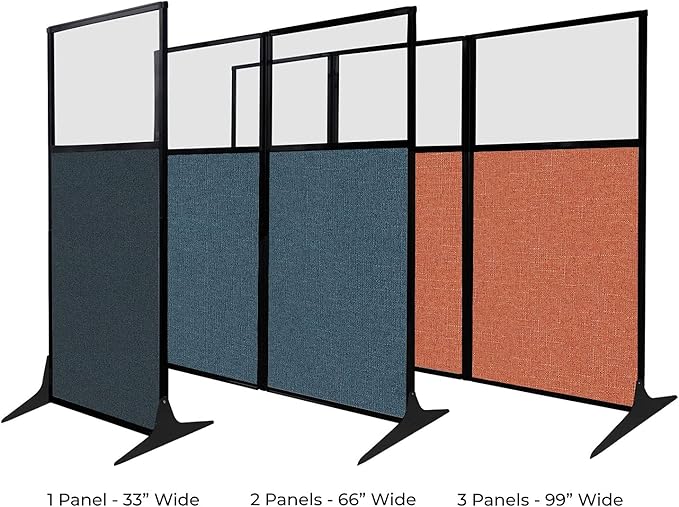 Versare Workstation Partition | Portable Wall Divider | Modern Office Cubicle | Free Standing Privacy Screen | Flexible Work Space | 99" x 70" W/Window, Slate Fabric Panels