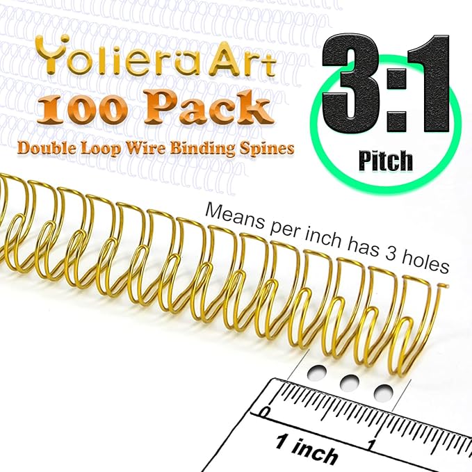 100 Pack Double Loop Wire Binding Spines, YolieraArt Wire Binding Spines, 5/16 Inch Binding Wire for Letter Size (40 Sheet Capacity), 100P, 3:1 Pitch, White)