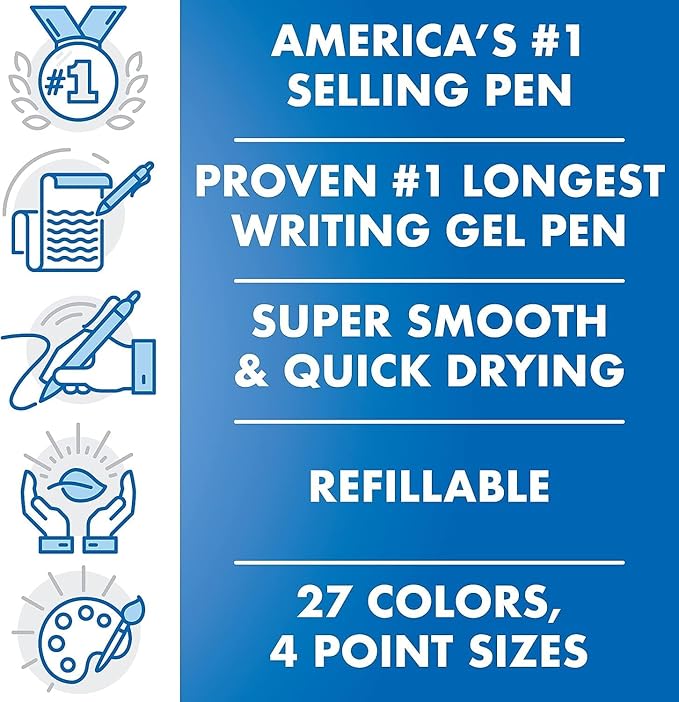 G2 Retractable Premium Gel Ink Roller Ball Pens Extra Fine Point (.5mm) Black/Blue/Red/Green/Purple Ink 5 pack; Refillable & Premium Comfort Grip Bundle with Plastic Reusable Pouch