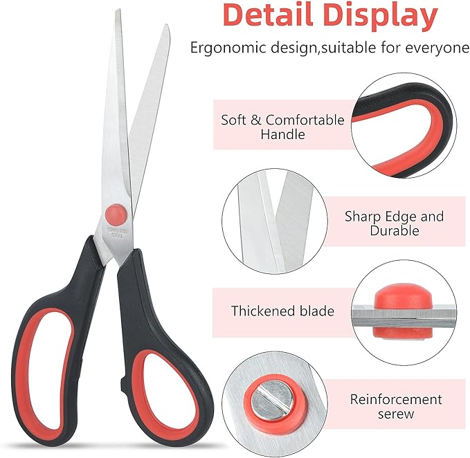 Scissors All Purpose for Office Heavy Duty, 8" Scissors Bulk Pack of 24 for Home Craft Sewing Fabric Supplies, High/Middle School Student Teacher Scissor,Right/Left Handed
