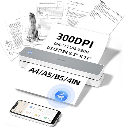 iDPRT Portable-Printer Wireless for Travel, 300DPI Inkless-Thermal-Printers for Home Use, Office, Supports 8.5" x 11"&A4&A5(Cannot Print Color Only Supports Thermal Paper)