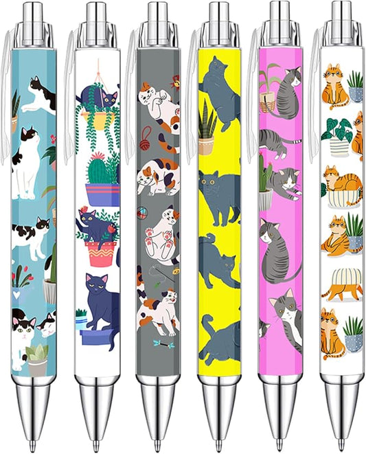 Idealmuzik 6 Cat Pens for Cat Lovers,Cute Kawaii Funny Cats Kitty Themed Paw Ballpoint Gel Pen, Japanese Stationary Notebook Diary For Women Office Worker Supplies Stuff Decor Desk Accessories Gifts