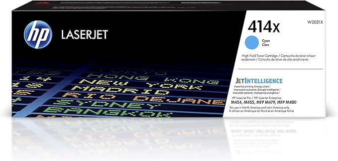 HP 414X Cyan High-yield Toner Cartridge | Works with HP Color LaserJet Enterprise M455dn, MFP M480f; HP Color LaserJet Pro M454 Series, MFP M479 Series | W2021X