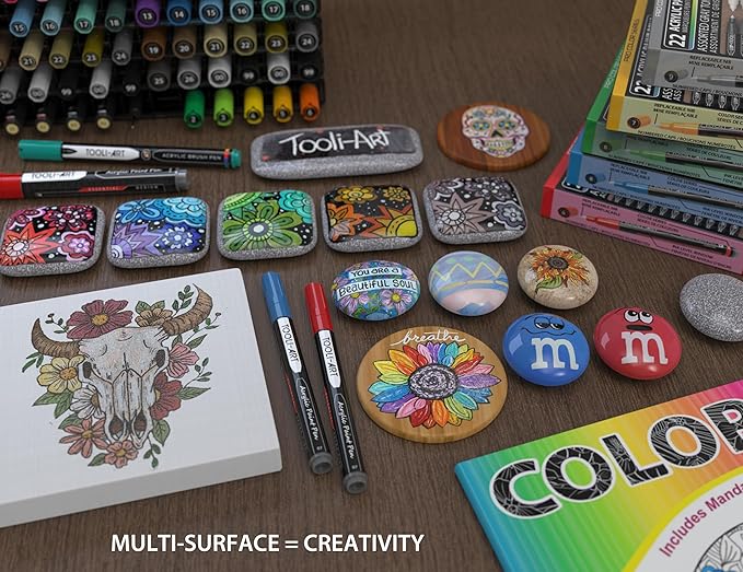 Acrylic Paint Pens 22 Red & Pink Tones Assorted Pro Color Series Markers Set 0.7mm Extra Fine Tip for Rock Painting, Glass, Mugs, Wood, Metal, Canvas, Projects, Non Toxic, Waterbased, Quick Drying